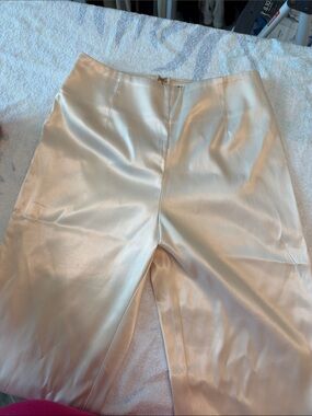 Women's Cream Satin Boot-Cut Pants